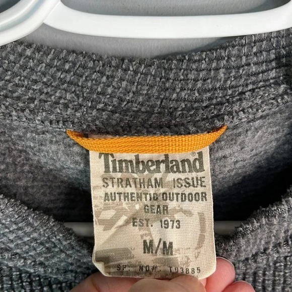 TIMBERLAND Mens Grey Thermal Crewneck Sweater Gorpcore Waffle-knit Layer Size M - Picture 8 of 10